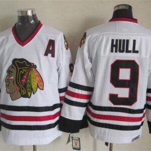 Blackhawks 9 Bobby Hull White CCM Throwback Men Jersey