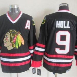 Blackhawks 9 Bobby Hull Black CCM Throwback Men Jersey
