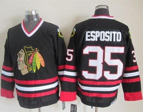 Blackhawks 35 Tony Esposito Black CCM Throwback Men Jersey