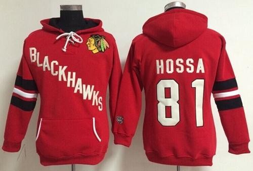 Blackhawks 81 Marian Hossa Red Old Time Heidi Women Hoodie
