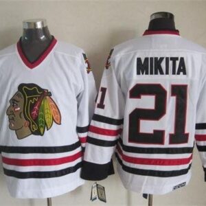 Blackhawks 21 Stan Mikita White CCM Throwback Men Jersey