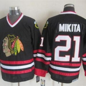Blackhawks 21 Stan Mikita Black CCM Throwback Men Jersey