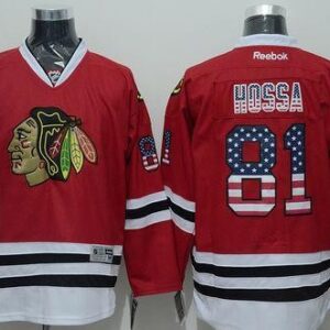 Blackhawks 81 Marian Hossa Red USA Flag Fashion Men Jersey