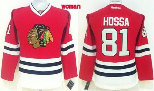 Blackhawks 81 Marian Hossa Red Home Women Jersey