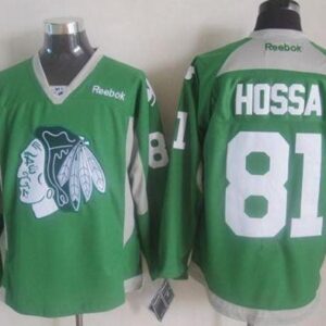 Blackhawks 81 Marian Hossa Green Practice Men Jersey