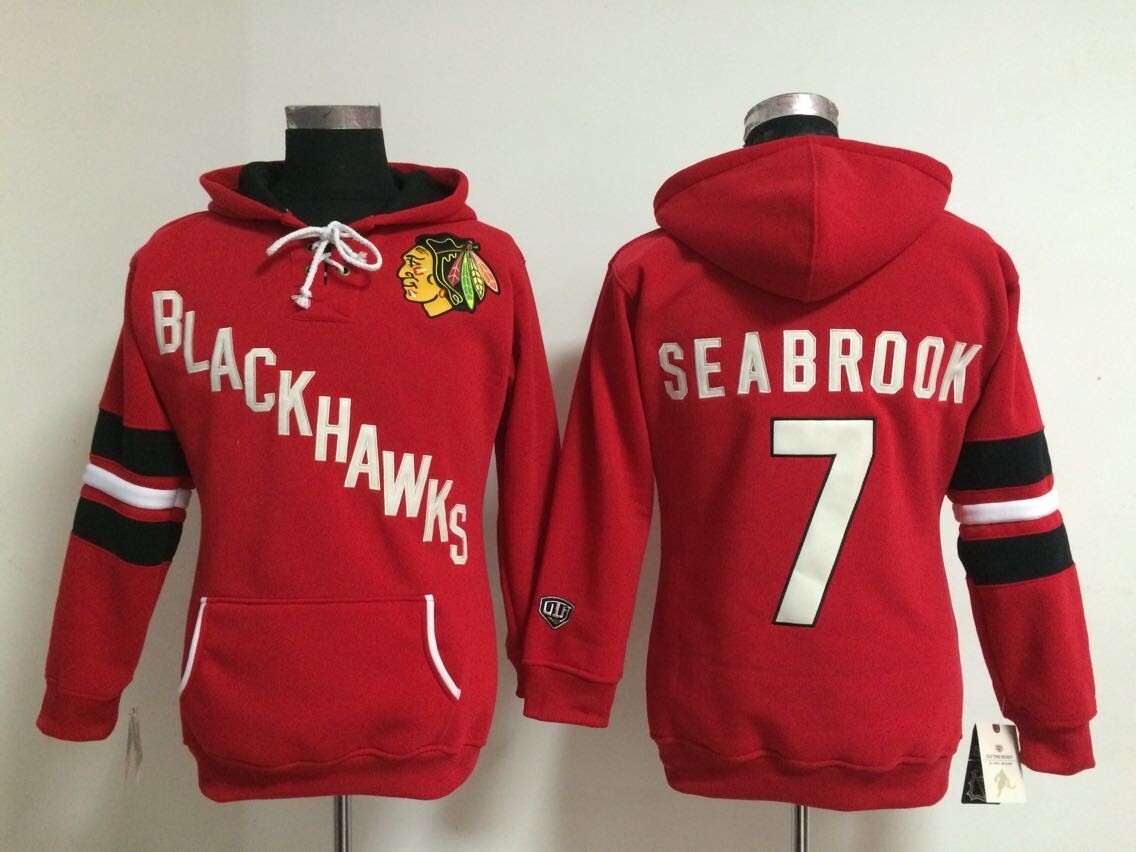 Blackhawks 7 Brent Seabrook Red Old Time Heidi Women Hoodie
