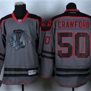 Blackhawks 50 Corey Crawford Charcoal Cross Check Fashion Men Jersey