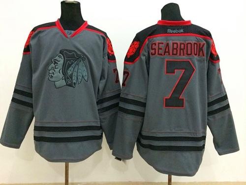 Blackhawks 7 Brent Seabrook Charcoal Cross Check Fashion Men Jersey