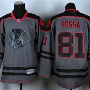 Blackhawks 81 Marian Hossa Charcoal Cross Check Fashion Men Jersey