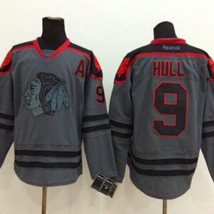 Blackhawks 9 Bobby Hull Charcoal Cross Check Fashion Men Jersey