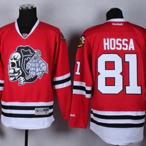 Blackhawks 81 Marian Hossa Red WithWhite Skull Men Jersey