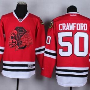 Blackhawks 50 Corey Crawford Red WithRed Skull Men Jersey