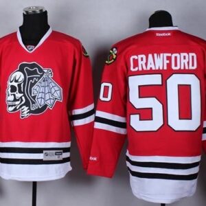 Blackhawks 50 Corey Crawford Red WithWhite Skull Men Jersey