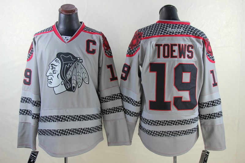 Blackhawks 19 Jonathan Toews Grey With C Patch Male Men Jersey