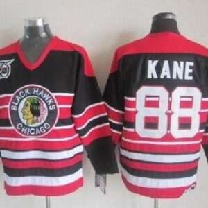 Blackhawks 88 Patrick Kane Red Black 75TH CCM Men Jersey