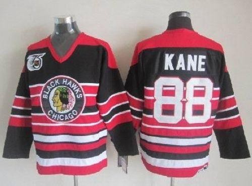 Blackhawks 88 Patrick Kane Red Black 75TH CCM Men Jersey