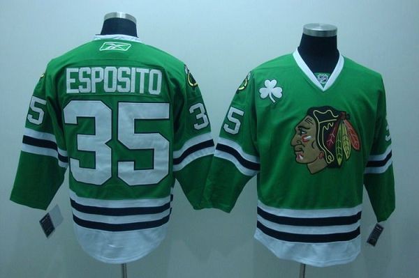 Blackhawks 35 Tony Esposito Green Men Jersey