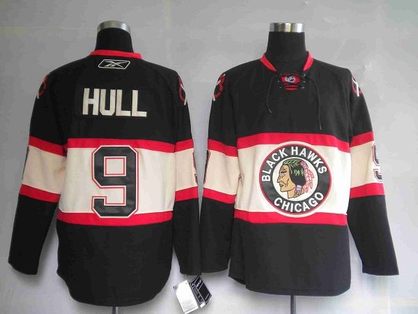 Blackhawks 9 Bobby Hull Black New Third Men Jersey