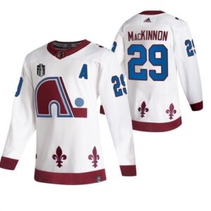 Avalanche 29 Nathan MacKinnon White 2022 Stanley Cup Final Patch Reverse Retro Men Jersey