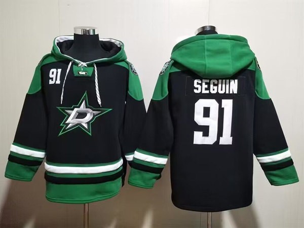 Stars 91 Tyler Seguin Black Green Lace-Up Pullover Hoodie