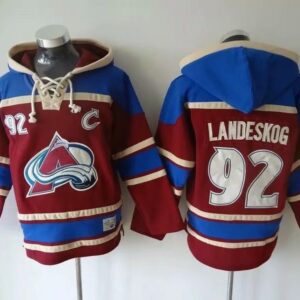 Avalanche 92 Gabriel Landeskog Burgundy All Stitched Pullover Hoodie