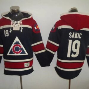 Avalanche 19 Joe Sakic Navy Blue Reebok Men Sweatshirt
