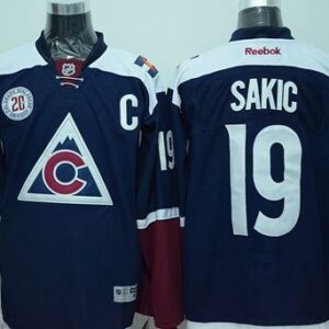 Avalanche 19 Joe Sakic Navy Blue Alternate 20th Patch C Patch Men Jersey