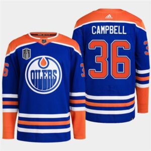 Oilers 36 Jack Campbell Royal 2024 Stanley Cup Final Patch Men Jersey