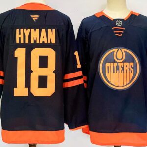 Oilers 18 Zach Hyman Navy 2024 New Men Jersey