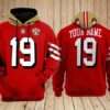 San Francisco 49ers 19 Customized Red Performance Pullover Hoodie