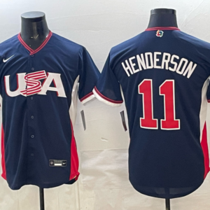 Team USA Baltimore Orioles 11 Henderson Navy 2026 World Cup Cool Base Men Jersey