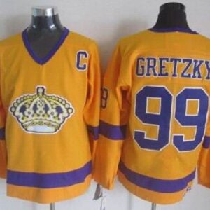 Kings 99 Wayne Gretzky Yellow CCM Throwback Men Jersey