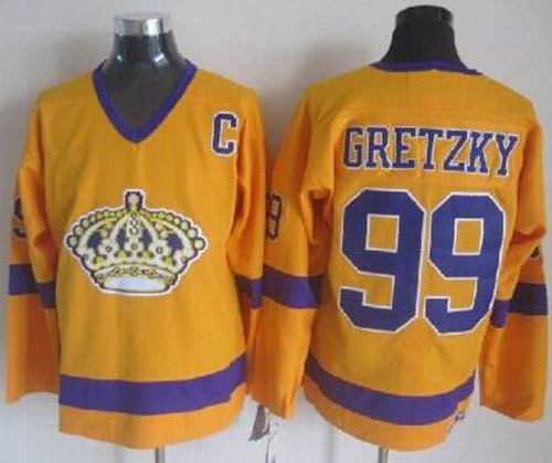 Kings 99 Wayne Gretzky Yellow CCM Throwback Men Jersey