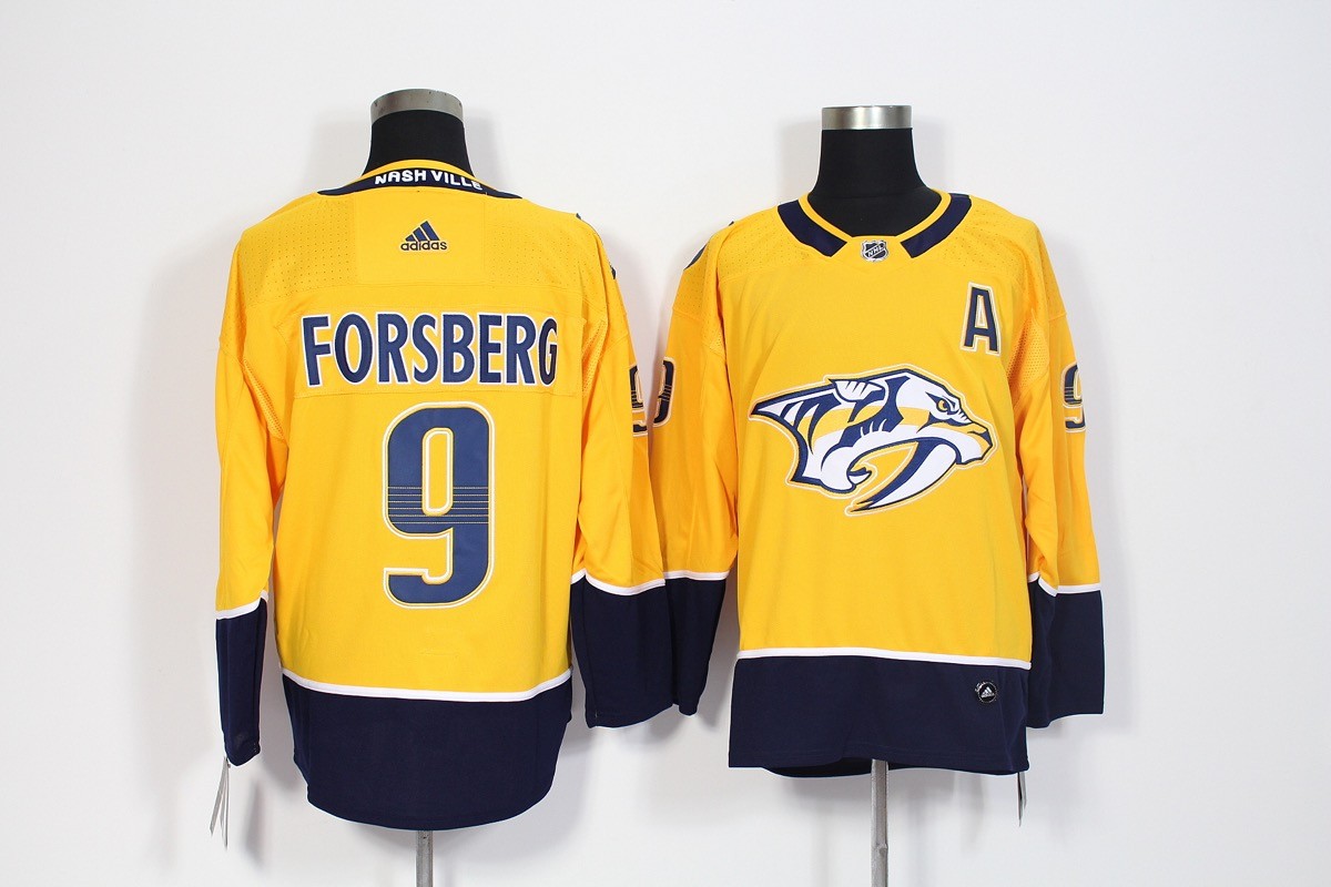 Predators 9 Filip Forsberg Yellow Men Jersey