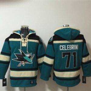 San Jose Sharks 71 Macklin Celebrini Teal Lace-Up Pullover Hoodie