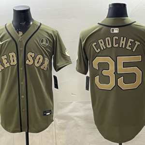 Boston Red Sox 35 Crochet Olive Salute to Service Cool Base Men Jersey