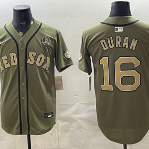 Boston Red Sox 16 Duran Olive Salute to Service Cool Base Men Jersey