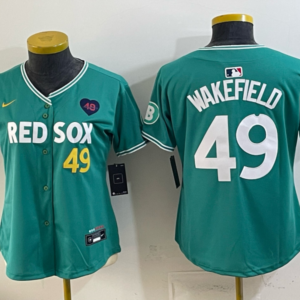 Red Sox 49 Wakefield Green Cool Base Women Jersey