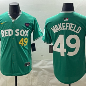 Boston Red Sox 49 Wakefield Green Cool Base Men Jersey