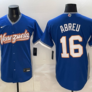 Team Venezuela Red Sox 16 Wilyer Abreu Blue 2026 World Cup Cool Base Men Jersey