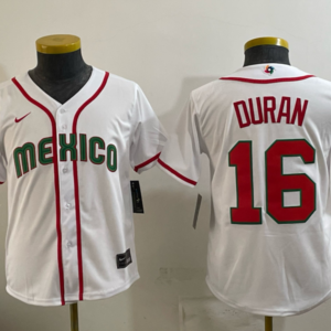 Team Mexico Red Sox 16 Duran White 2026 World Cup Cool Base Youth Jersey