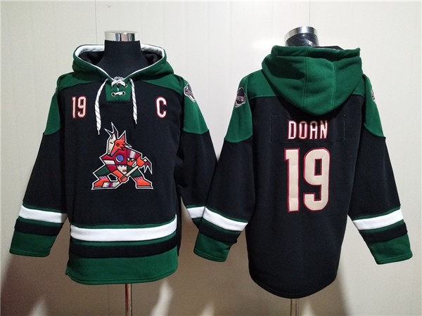 Coyotes 19 Shane Doan Black Green Ageless Must Have Lace Up Pullover Hoodie