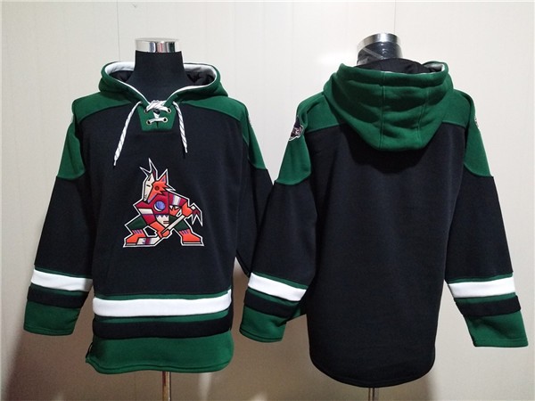 Coyotes Blank Black Green Ageless Must Have Lace Up Pullover Hoodie