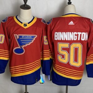 Blues 50 Jordan Binnington 2021 Red Reverse Retro Men Jersey