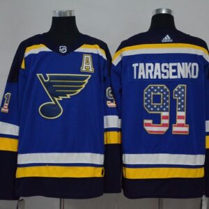 Blues 91 Vladimir Tarasenko Blue USA Flag With A Patch Men Jersey