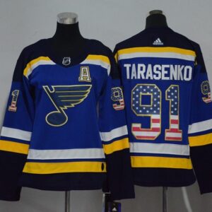 Blues 91 Vladimir Tarasenko Blue USA Flag A Pacth Women Jersey