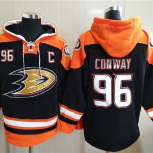 Anaheim Ducks 96 Charlie Conway Black Ageless Must-Have Lace-Up Pullover Hoodie Sweatshirt