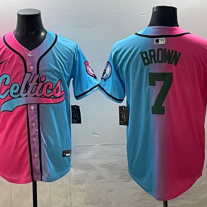 Celtics 7 Brown Blue Pink Split Baseball Vapor Limited Men Jersey