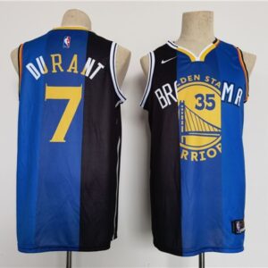 Nets &Thunder & Warriors 7 Kevin Durant White Blue Black Splite Basketball Men Jersey