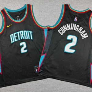 Detroit Pistons 2 Cade Cunningham Black Youth Jersey